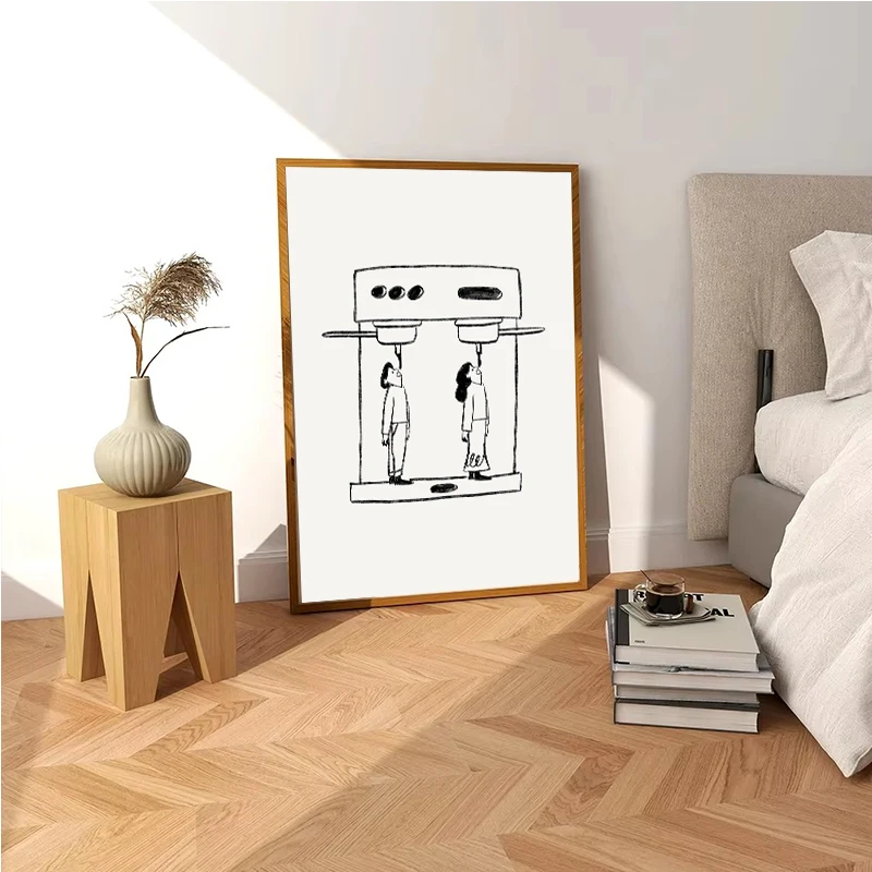 Abstract Line Coffee Drink Wall Art Print Poster Espresso Please Canvas Painting Cartoon Wall Art Picture Kitchen Cafe Decor