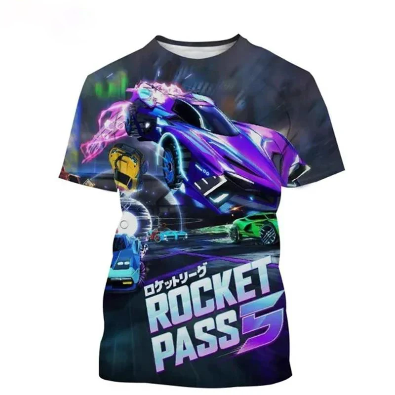 Camiseta con estampado 3D de Rocket League para hombre y mujer، camisa de manga corta con cuello redondo، غير رسمي، con