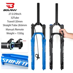 BOLANY Bicycle Air Fork 26/27.5/29 Inch Straight Tube Suspension Fork Rebound Adjustable 9x100mm Quick Release MTB Fork