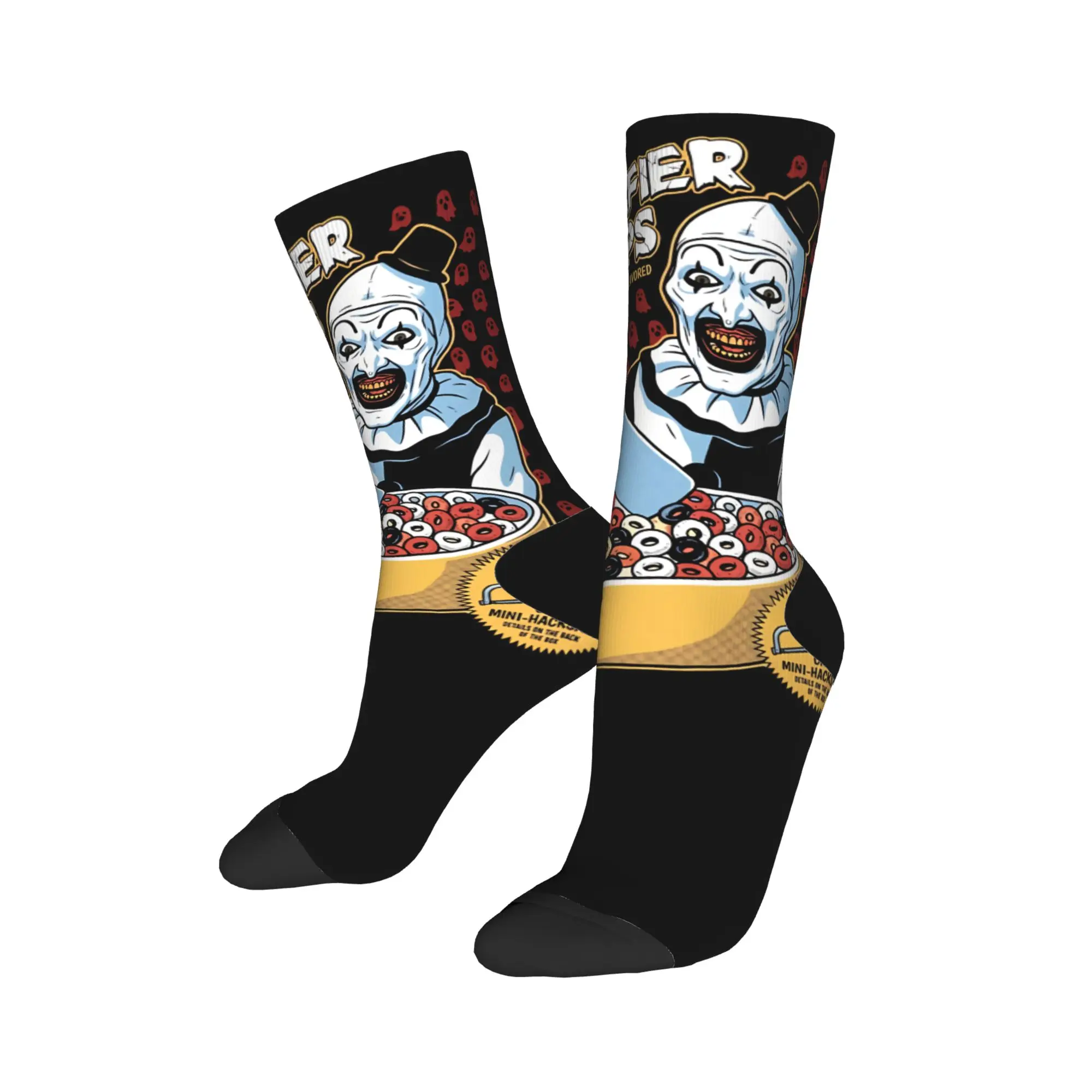 Funny Terrifier Loops Sinister Fruit-Flavored Cereal Horror Basketball Socks  Polyester Crew Socks for Women Men Sweat Absorbing