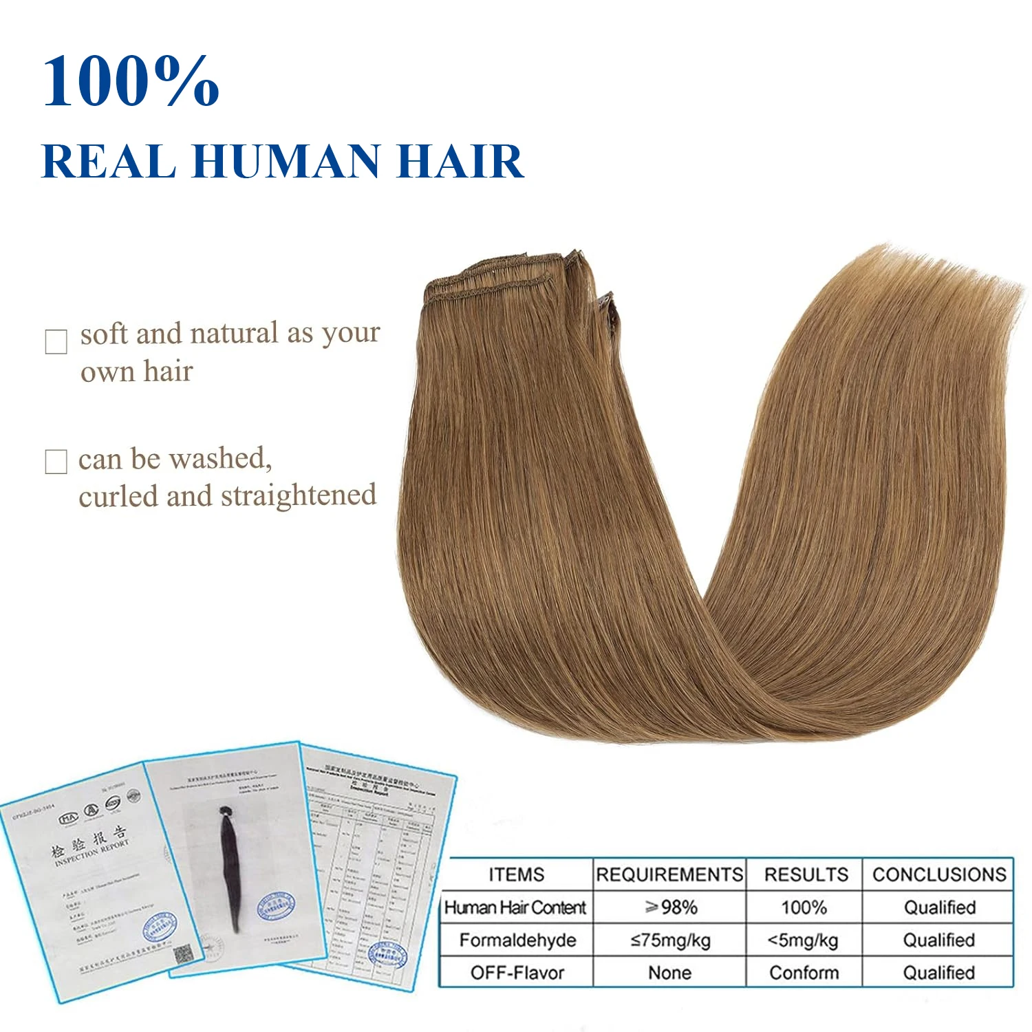 Extensões de cabelo brasileiras retas para mulheres, cabelo humano, grampo de cabelo, cabeça cheia, castanho claro, #6, 120g, 8 PCs/Set, 8 PCs/Set