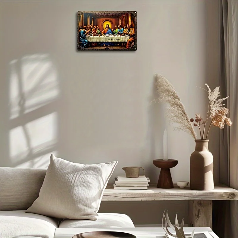 Classic Style Aluminum Last Supper Wall Hanging Sign, Multipurpose Decorative Plaque for Home, Living Room, Wall Mounted Decor