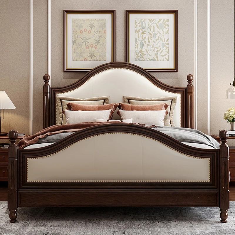 

Wooden wedding master bedroom high-end atmospheric double soft soft leather bed