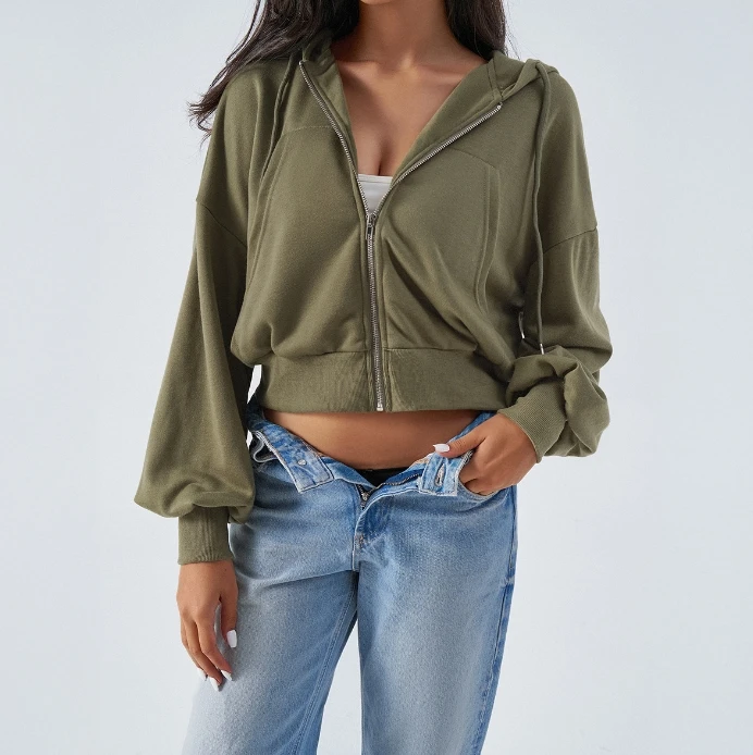 

Women's Coat 2025 Spring New In Solid Color Casual Loose Shoulder Zipper Cardigan Hooded Sweatshirt Jacket Open Front Top