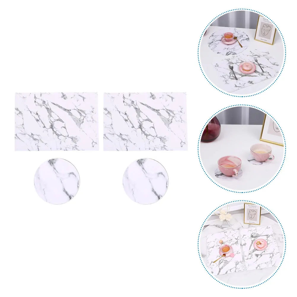 

4 Pcs Marbled Placemat Cup Pad Decor Coasters Round Waterproof Pu Decorative for Table Heat Resistant Grain Simple