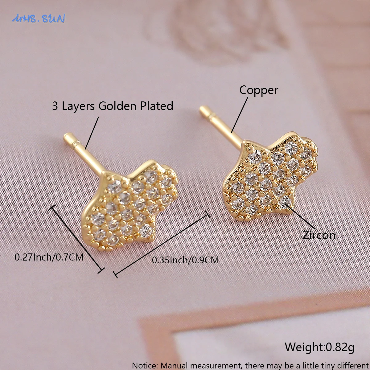 SUNSLL Simplicity Gold Color Fatima Hand Stud Earrings For Women Girls Fashion Cubic Zircon Devil Eye Palm Ear Jewelry 3 Size