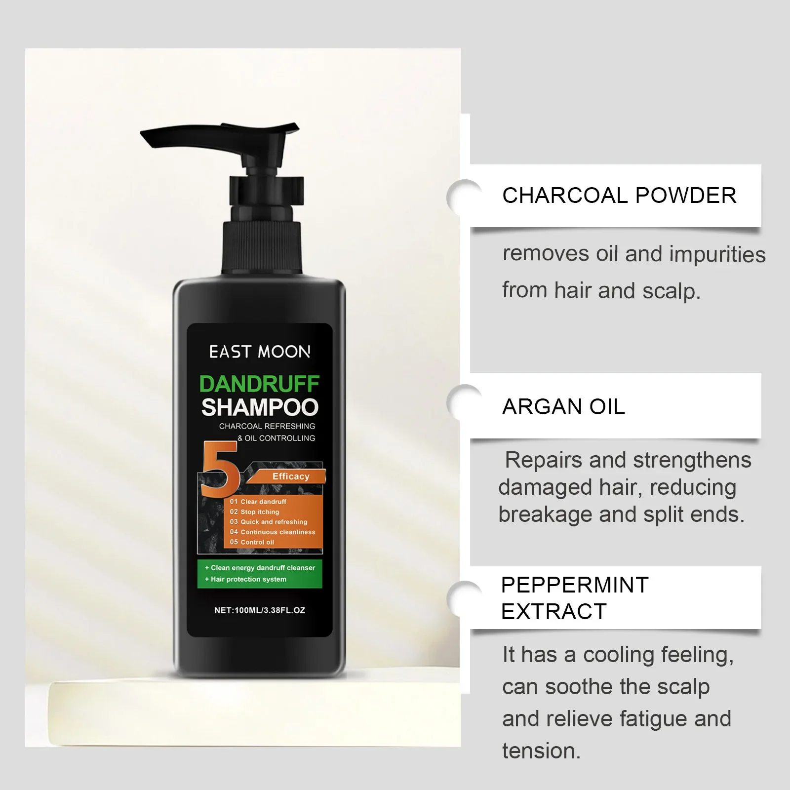 EAST MOON Men's Charcoal Oil Removal Shampoo, Charcoal Anti-Dandruff Fluffy Refreshing Non-greasy Hair Care Shampoo Profissional