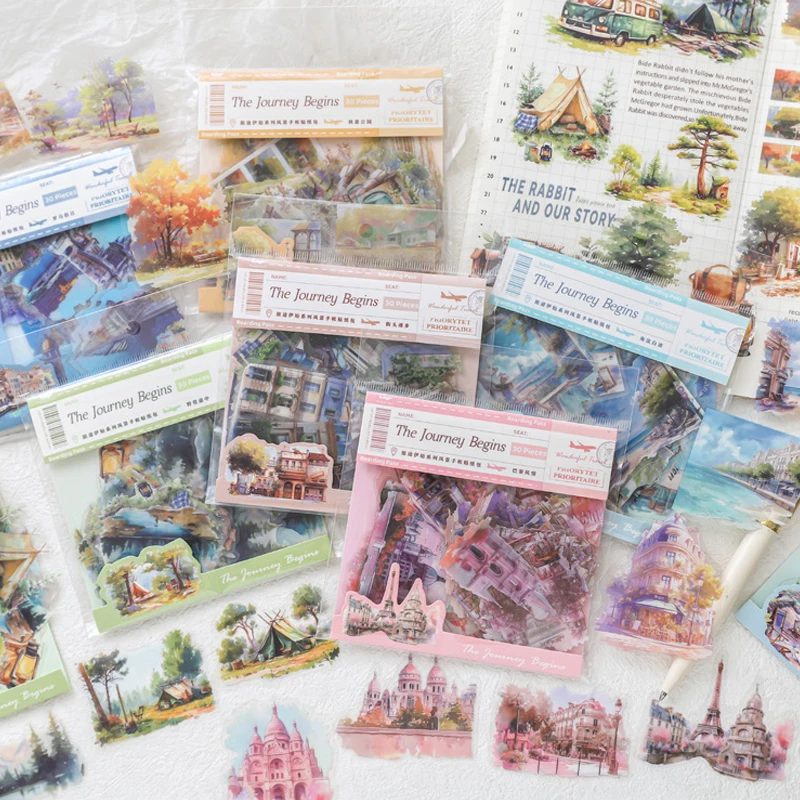 

1 сумка, дорожные наклейки с пейзажами, акварельные пейзажные наклейки для журнала, скрапбукинга и поделок, панорамный дизайн