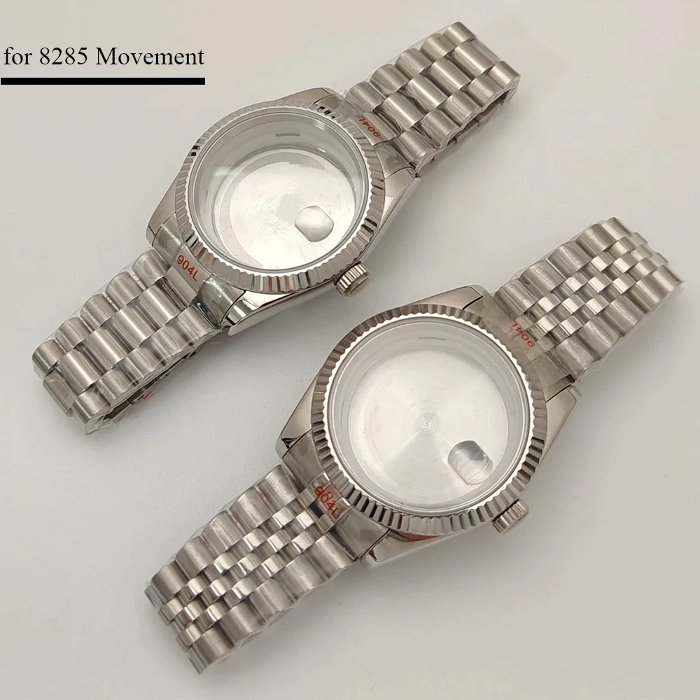 41MM Log Dog-tooth Case with Strap Sapphire Glass Magnifier Case Stainless Steel Cover Replacement Accessories for 8285 Movement