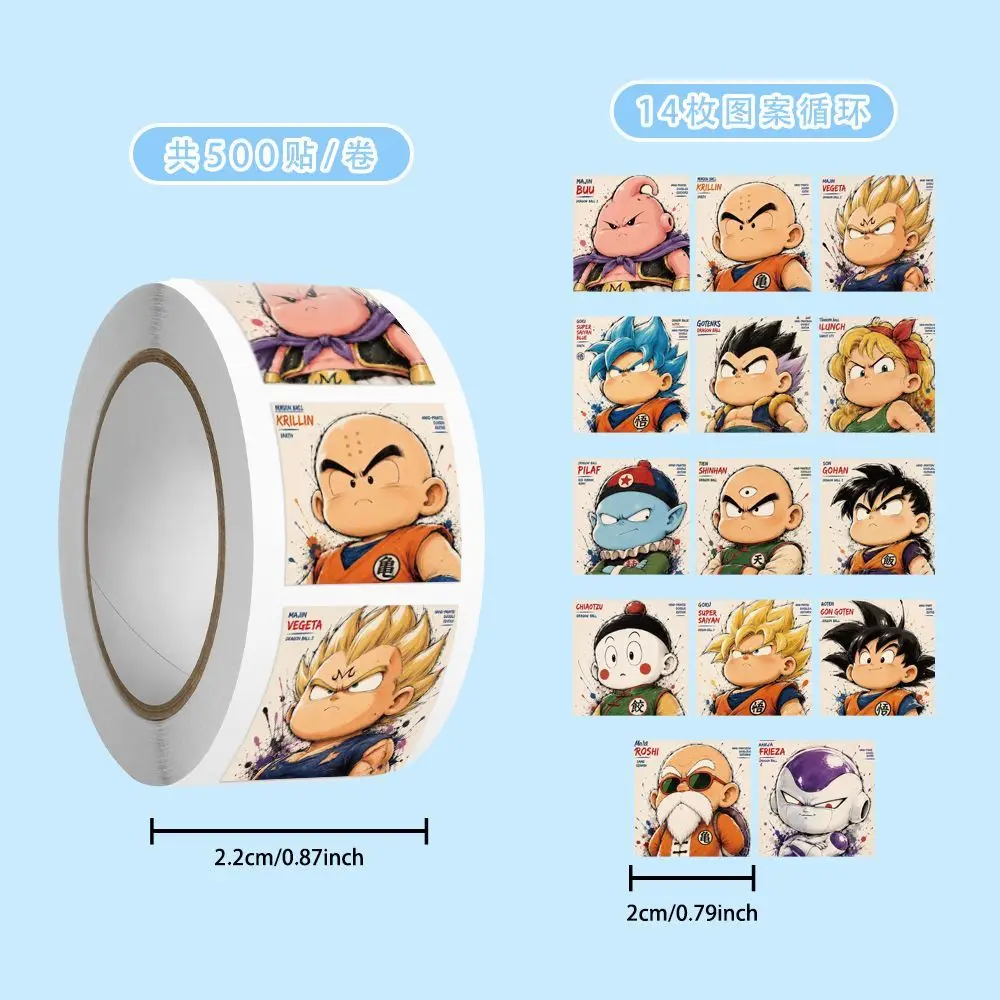 Neue Dragon Ball Son Goku Vegeta 500 Stück Rollensticker, hohe Farbintensität, Q-Edition, Druck, Schüler-Handbuch, DIY, wasserfester Sticker – Detail 9