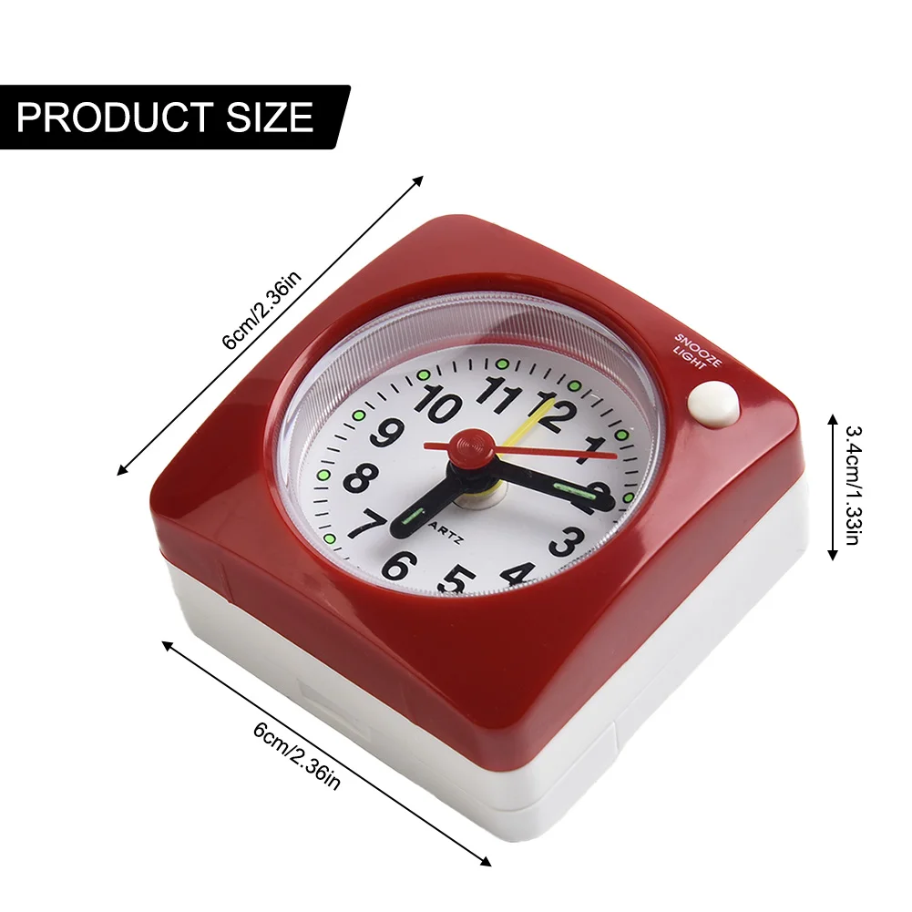 Analog Quartz Bedside LED Desk Sweep Travel Square No Noise Portable Plastic Alarm Clock Battery Needle Mini Non Ticking