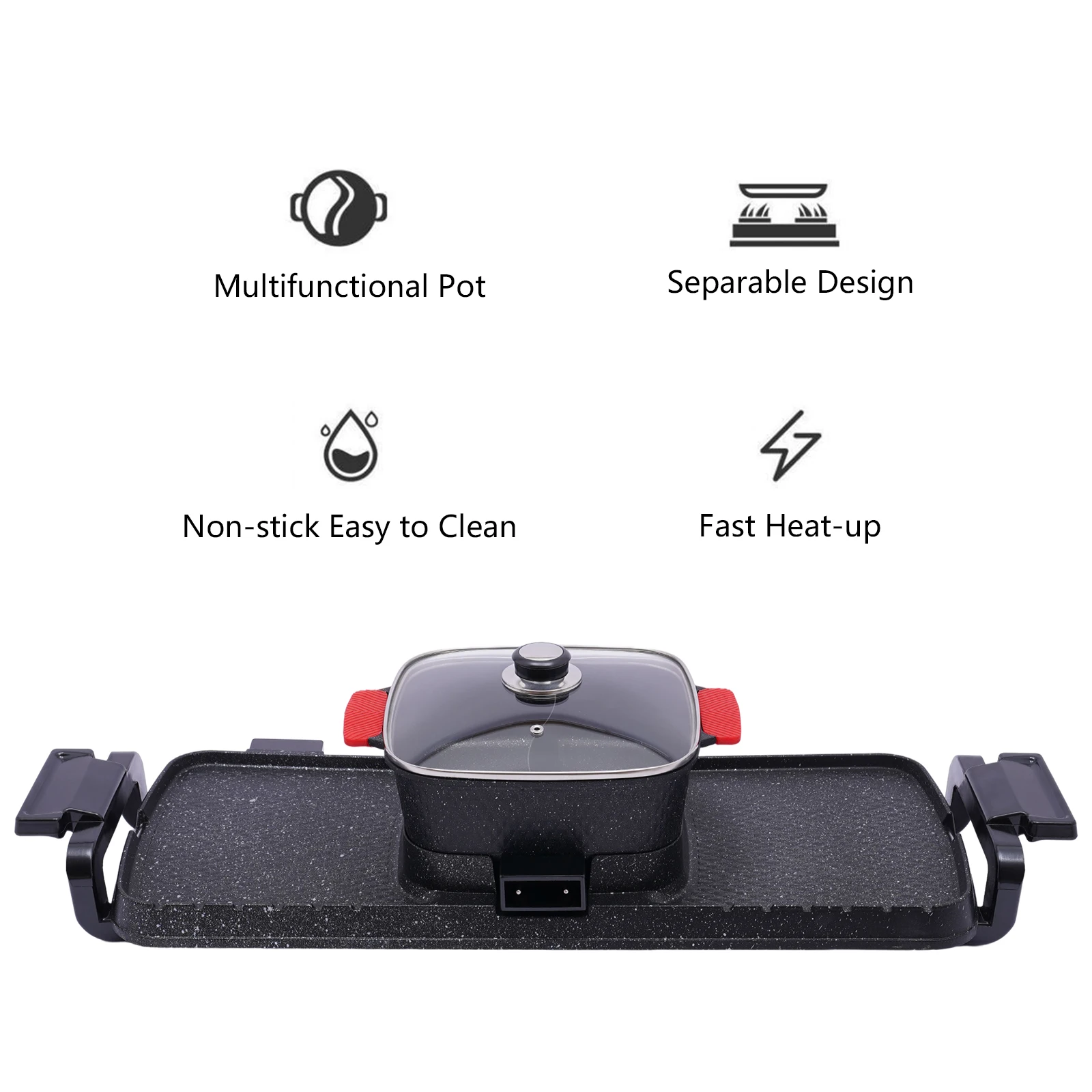

2200W Barbecue Hot Pot 2 In 1, Black Dual Control Shabu Shabu, Hot Pot With Grill, Multifunction Smoke Free Stove Portable