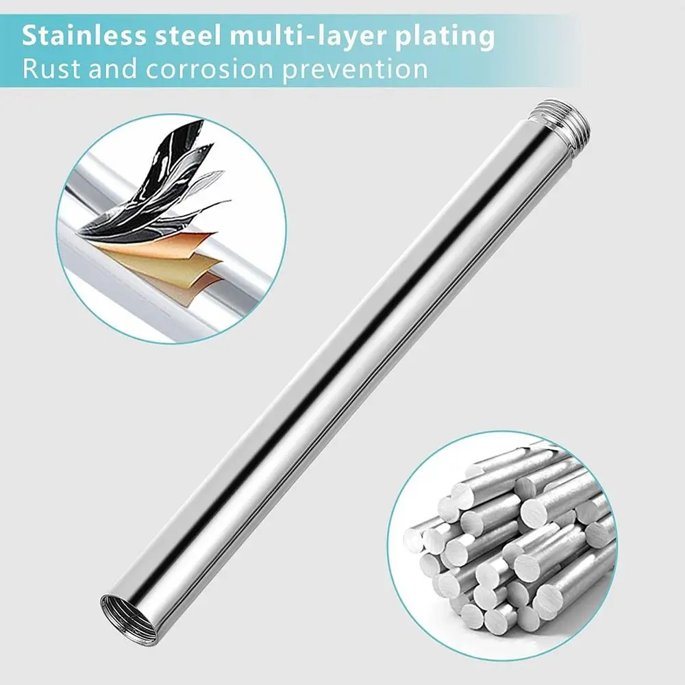 New Stainless Steel Shower Extension Rod Round 30cm Shower Bracket Shower Extender