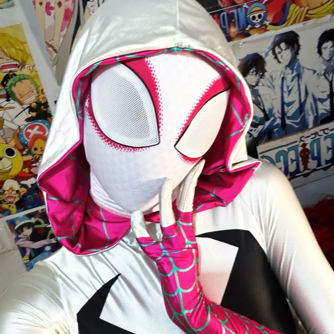 Máscara de Cosplay de Gwen personalizada de Mar-vel, máscara de Spiderman, máscara de Cosplay de Gwen Stacy a través de la réplica de accesorios de película portátil de SpiderVerse