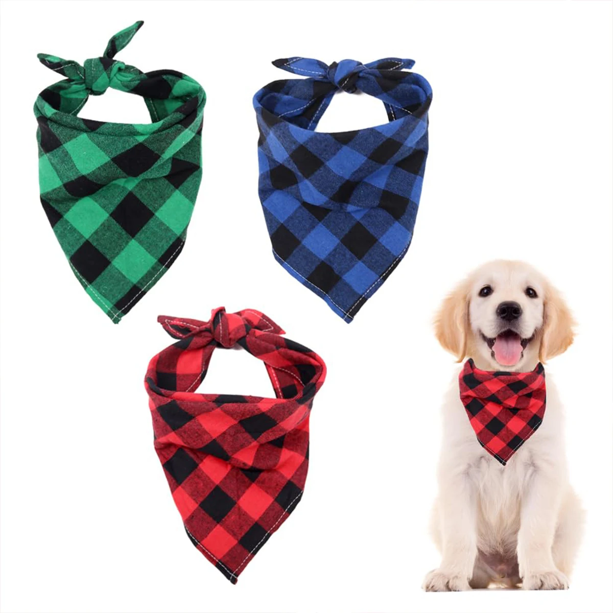 Dog Bandanas – Christmas Pet Triangle Scarf Classic Plaid Scarves Adjustable Pets Accessories For Small And Large Dog Puppy Cat