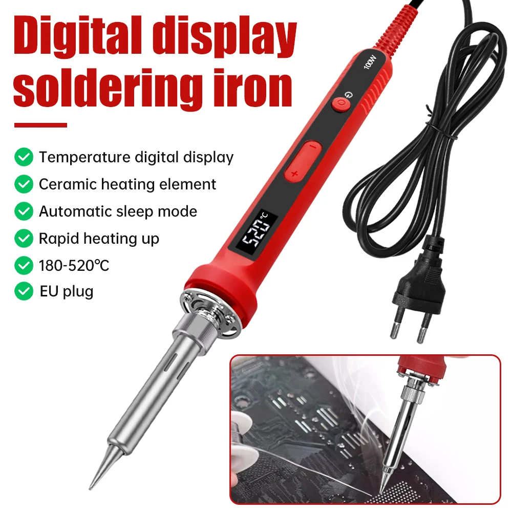 100W LED Display Soldering Iron Digital Temp Control Automatic Sleep Welding Iron Internal Thermal Ceramic Heating Welding Tool