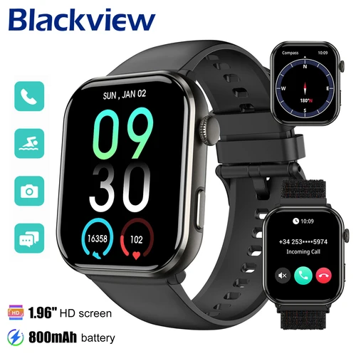 Nuevo reloj inteligente Blackview R60 con llamada Bluetooth para hombres y mujeres, pantalla HD AMOLED de 1,96 pulgadas, monitorización de salud y oxígeno en sangre, reloj deportivo