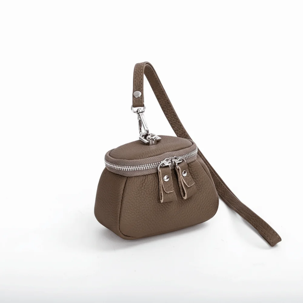 Solid Color Hanging Neck Coin Purse Lipstick Earphone Pouch Makeup Storage Lanyard Wallet Purse Genuine Leather Mini Storage Bag