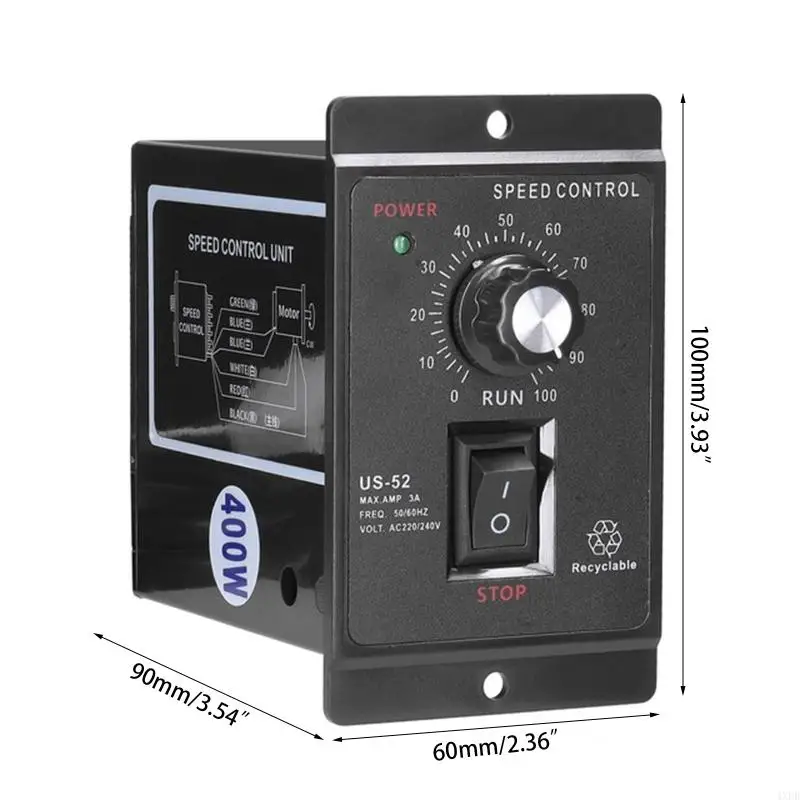4XFD US-52 Single Phase Motor Speed Controller 400W AC220V 50/60Hz Motor Speed Regulator With Filter Capacitor Black