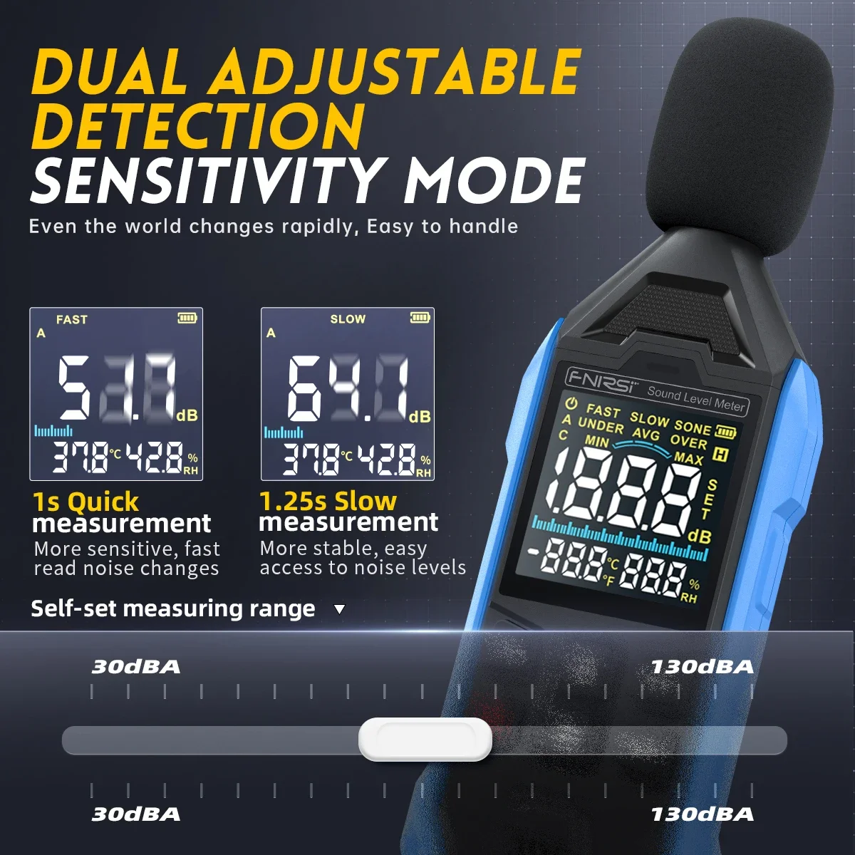 FDM01 Sound Level Meter Digital Noise Measuring Instrument 30-130dB Handheld DB Meter with 600mAh Lithium Battery