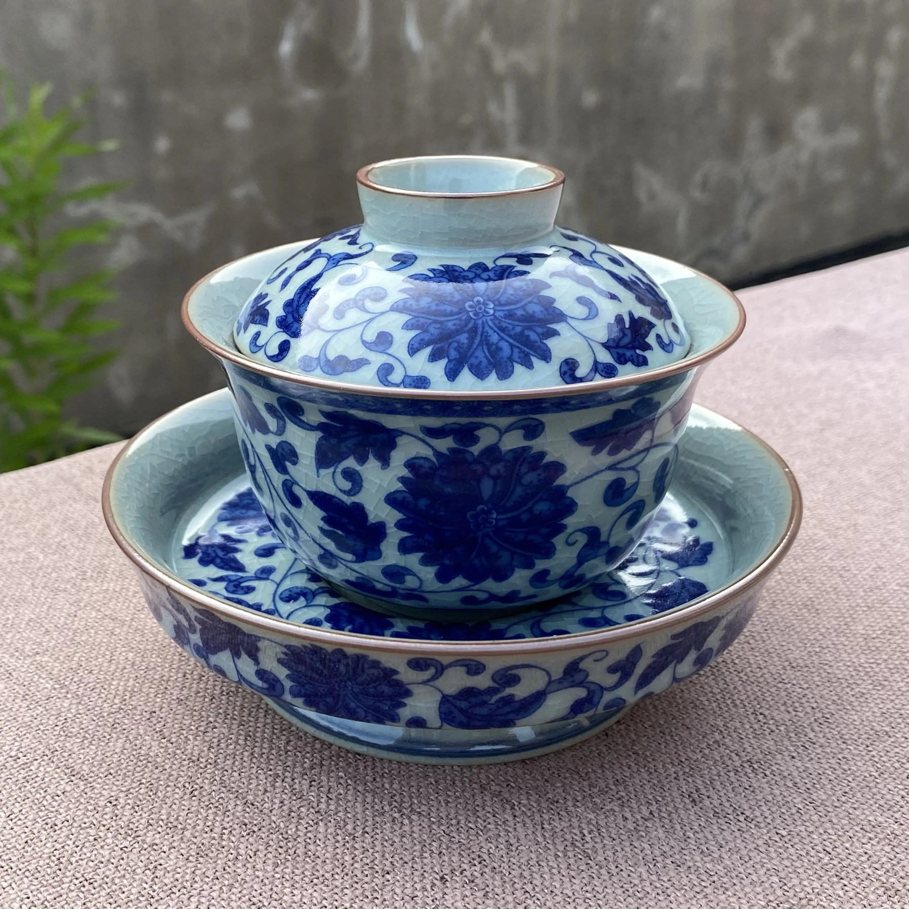 Handmade Interlock Branch Old Clay High Leg Gaiwan Single Retro Gracked Glaze Tea Brewing Bowl Drinking Cup Ceramic Household