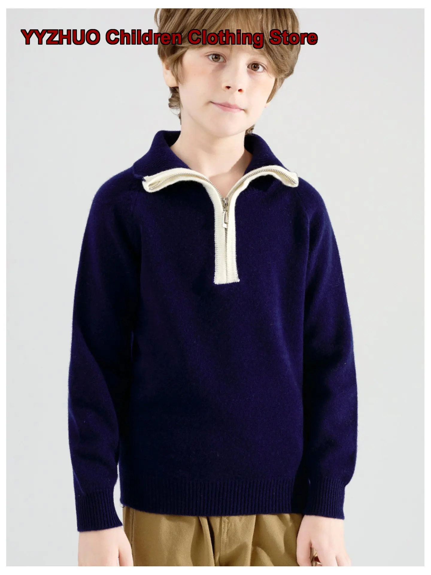 College Style Boys Polo Collar Zip Up Color Block Knit Top Boys Autumn Winter Stylish Kids