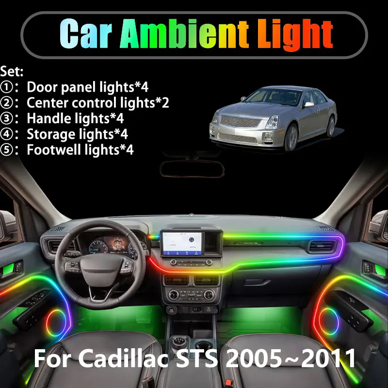 

Для Cadillac STS 2005 ~ 2011 середина 2/18 в 1, автомобильное окружающее освещение, светодиодные внутренние светодиодные фонари багажника, USB RGB, ансамбль, стример, автозапчасти