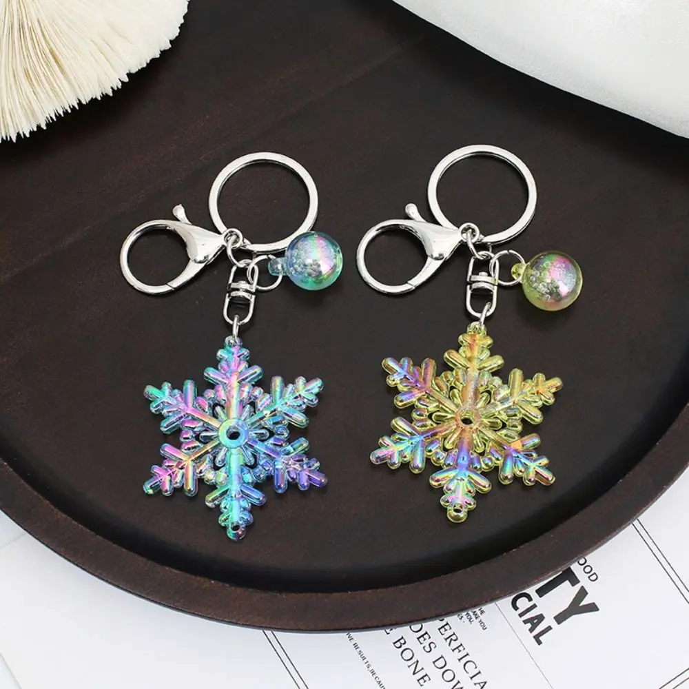 Snowflake Keychain Laser Colorful Pendant Snow Bag Hanging Transparent Acrylic Creative Funny Snowflake Keyring