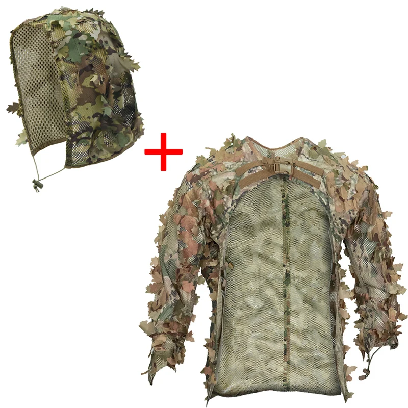 NONE Taktik Blatt Camouflage Mantel Jagd Kleidung Mesh Aldult Camuflaje Airsoft CS Schießen Anzug Outdoor Jagd Ausrüstung 4