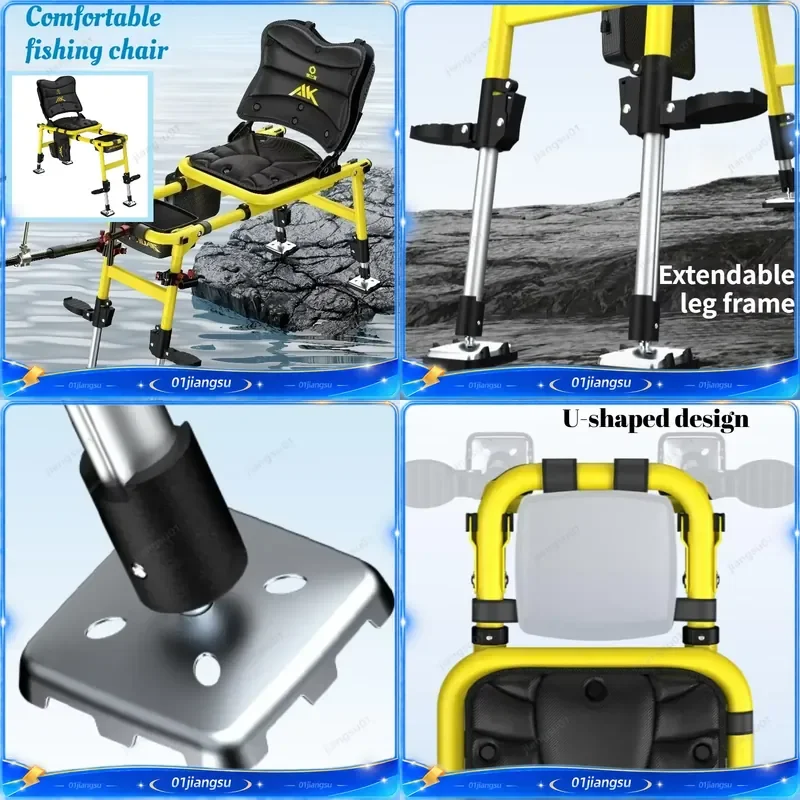 Retractable Fishing Chair Portable Aluminum Alloy Seat Thickened Outdoor Leisure Camping Stool Multi-functional Tackle Gear