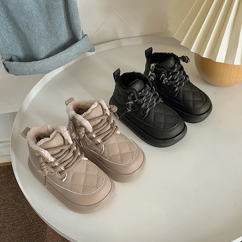 

2025 Winter Children Simple and Warm New Boot Thick Warm Plush Fur Fashion Short Boots Children Wear-resistant Snow Boots