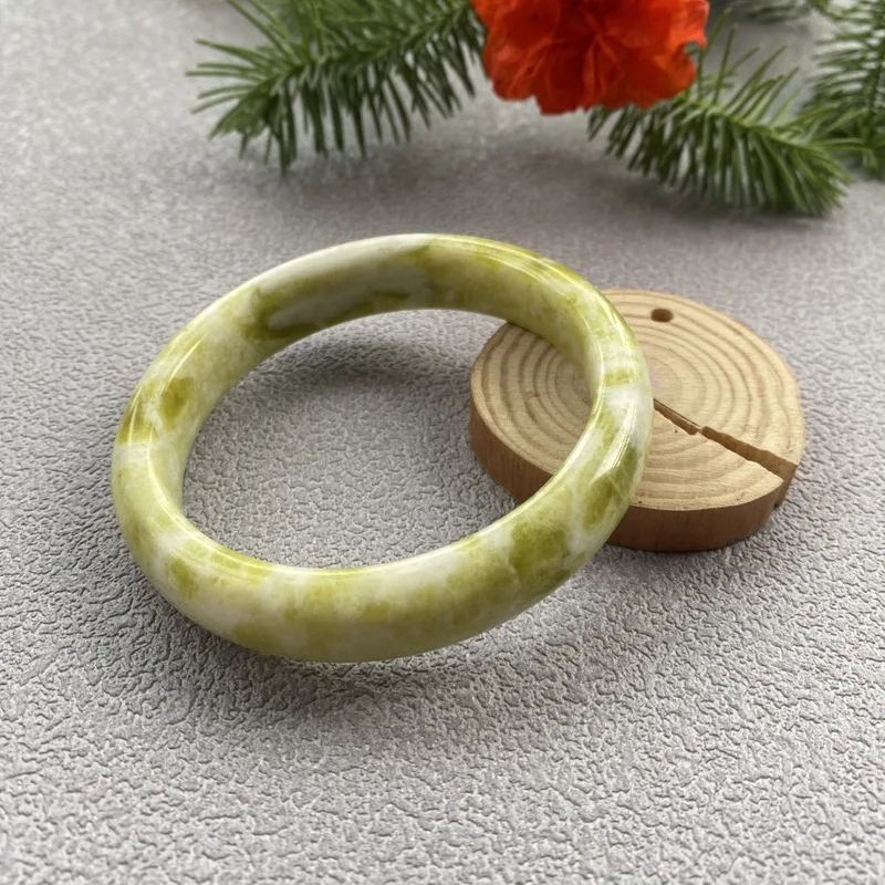 Natural Shaanxi Lantian Jade Bracelet, Yellow-White Pattern Lantian Jade Bangle, Live Stream Supply, Promotional Gift