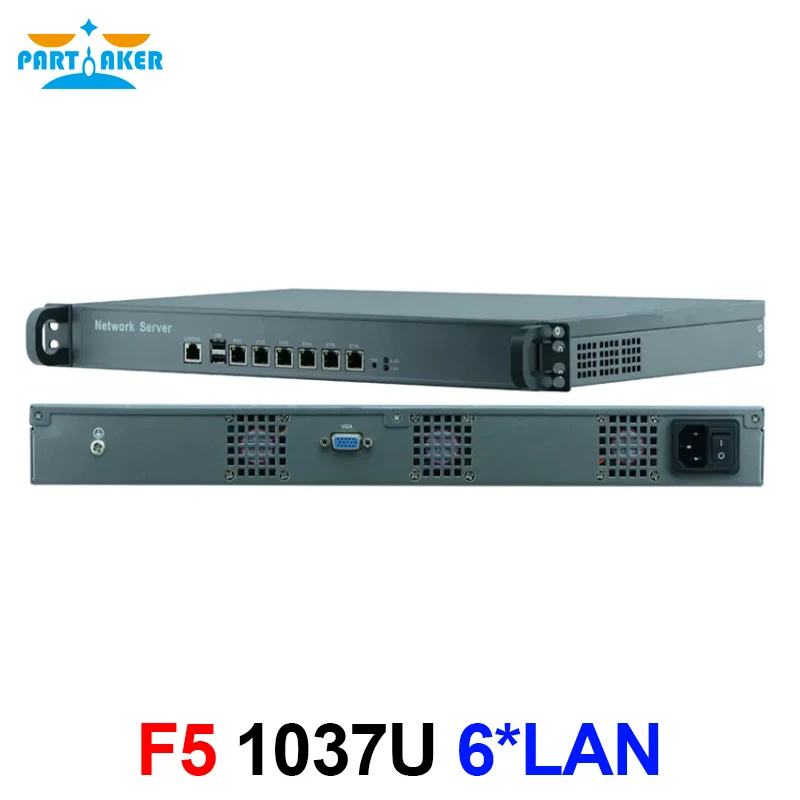 Partaker 1U Rackmount ไฟร์วอลล์ฮาร์ดแวร์ Intel Celeron 1037U 6 RJ45 LAN Router Server PfSense OPNsense