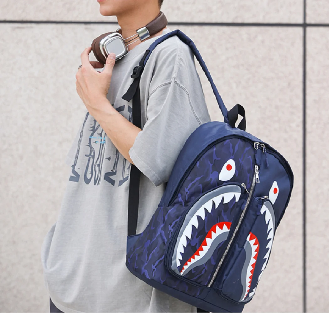 New Fashion Shark Printed Waterproof Nylon Backpack Men Women\'s Large Capacity School Bag Shoulder Bags Totes Travel Knapsack