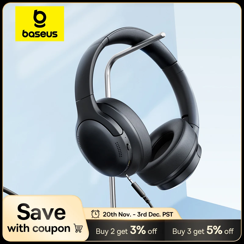 Baseus BH1 Lite Wireless Headphones Bluetooth 6.0 ENC Clear Call Headsets Super Bass Hit Earphones 80H Playtime Over Ear Headset