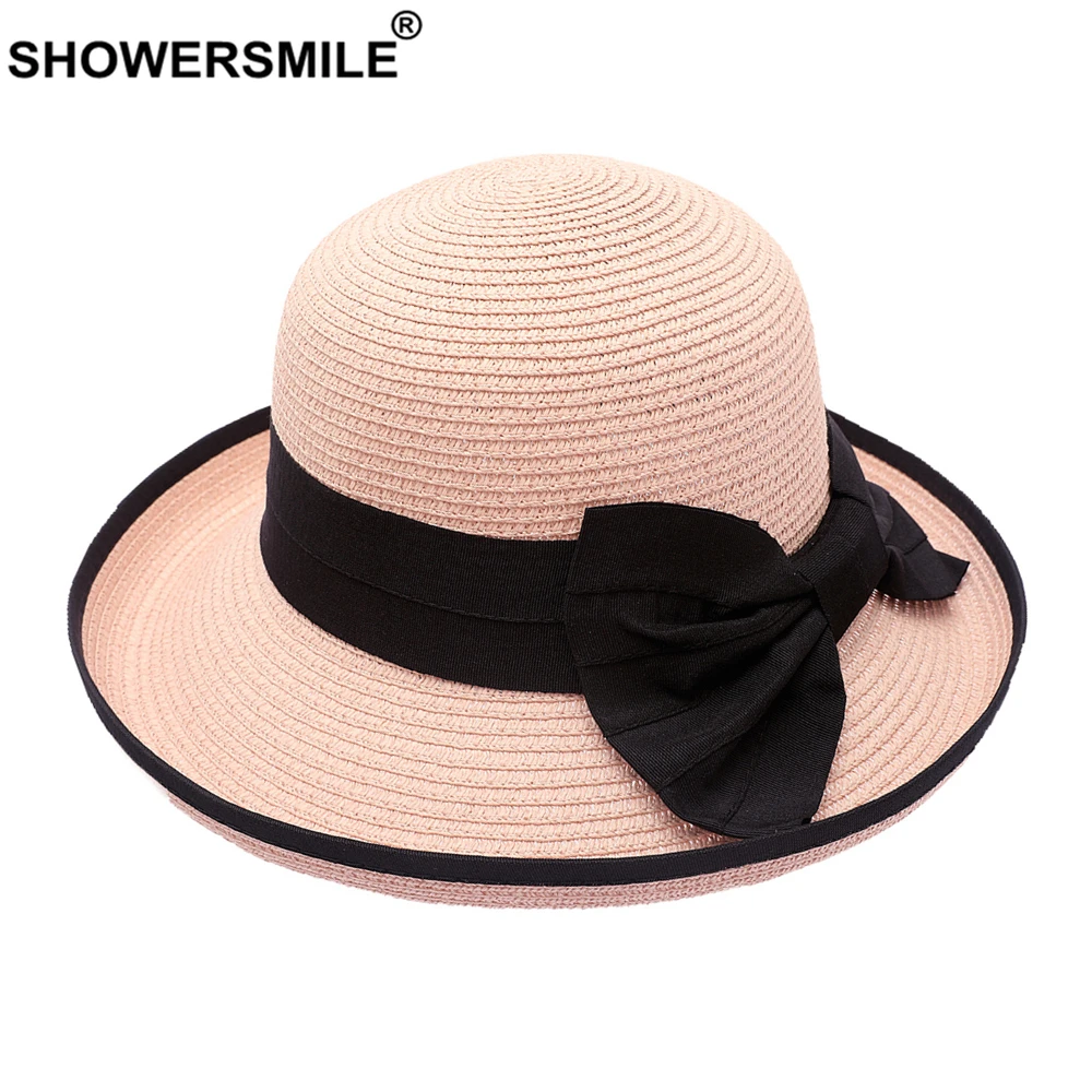 SHOWERSMILE Mùa Hè Mũ Lưỡi Trai Phong Cách Anh Quốc Nữ Hat Nơ Trắng Đen Hồng Hải Quân Màu Be Nữ Fedora