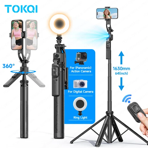 TOKQI C17 AI seguimiento cardán soporte para teléfono móvil varilla de extensión palo Selfie trípode 360 ° Giro automático para teléfonos inteligentes que dispara Vlog