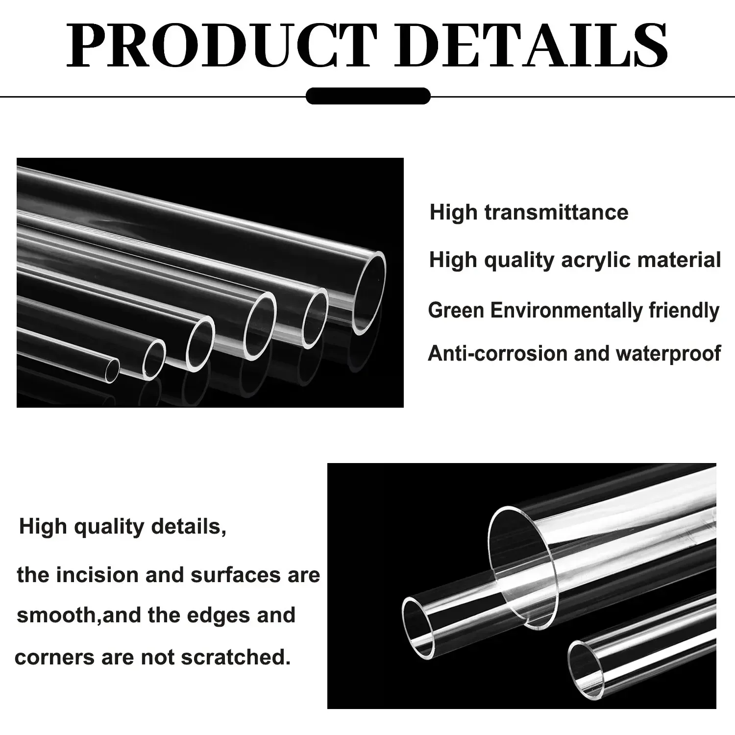 1-4Pcs Clear Acrylic Pipe 8-18mm X 250mm, Round Tube for Aquarium Accessories, Hydroponics & Display Stand