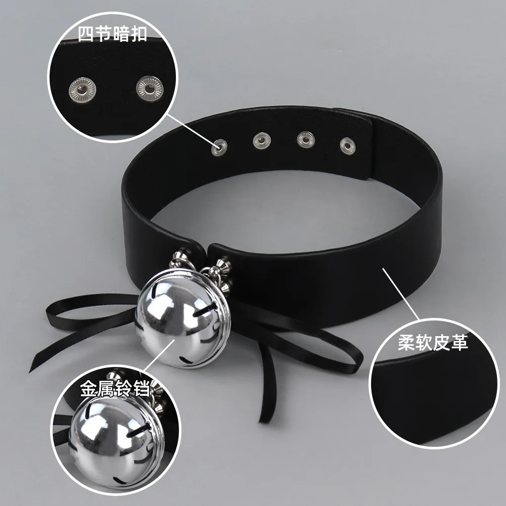 Halloween PU Leather Choker, 4-Level Adjustable Snap Button Neck Collar, Gothic Punk Necklace for Halloween Maid Cosplay