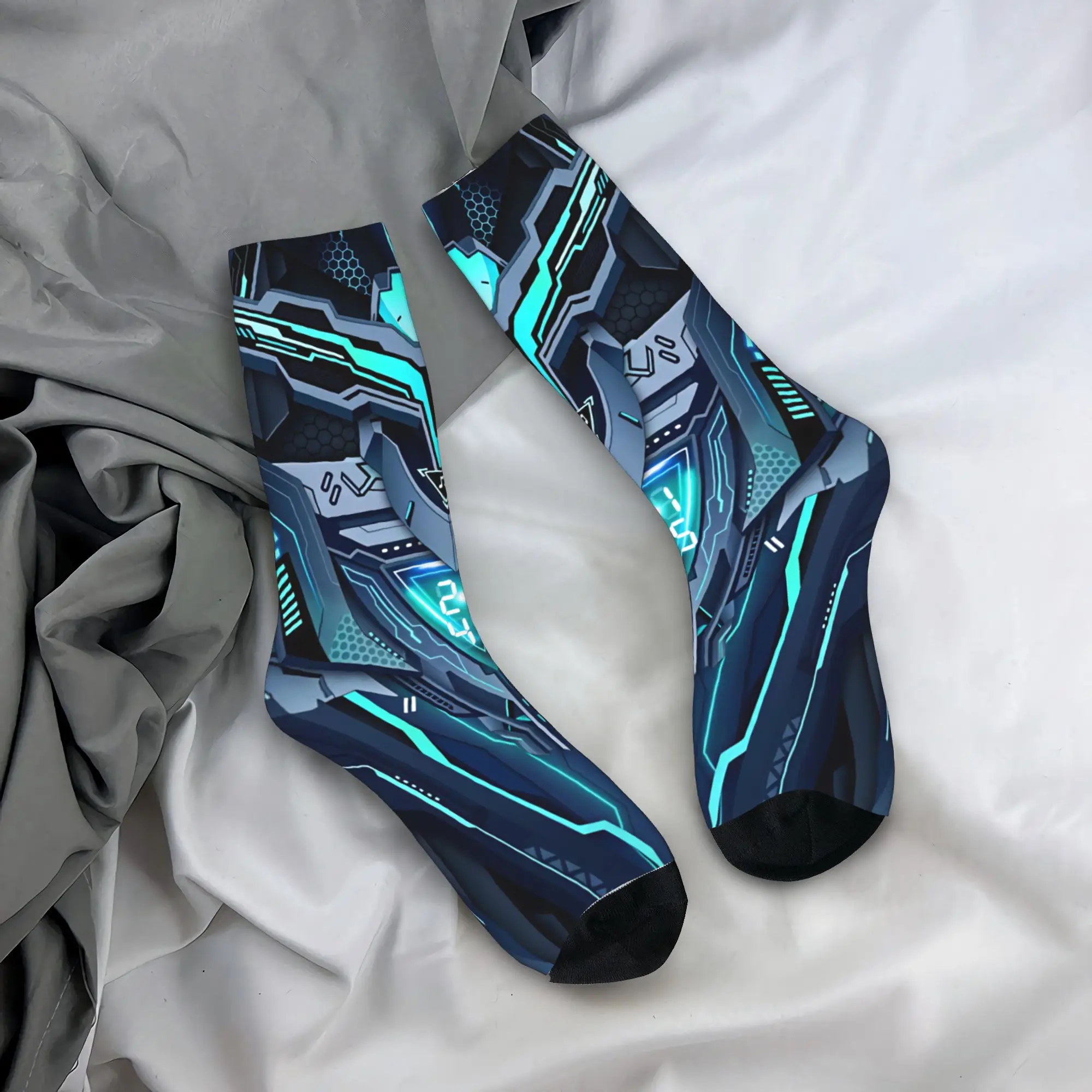 Neon Mechanical Robots Printing Socks  Elegant Stockings Adults Men Quality Cycling Socks Autumn Graphic Non Skid Socks