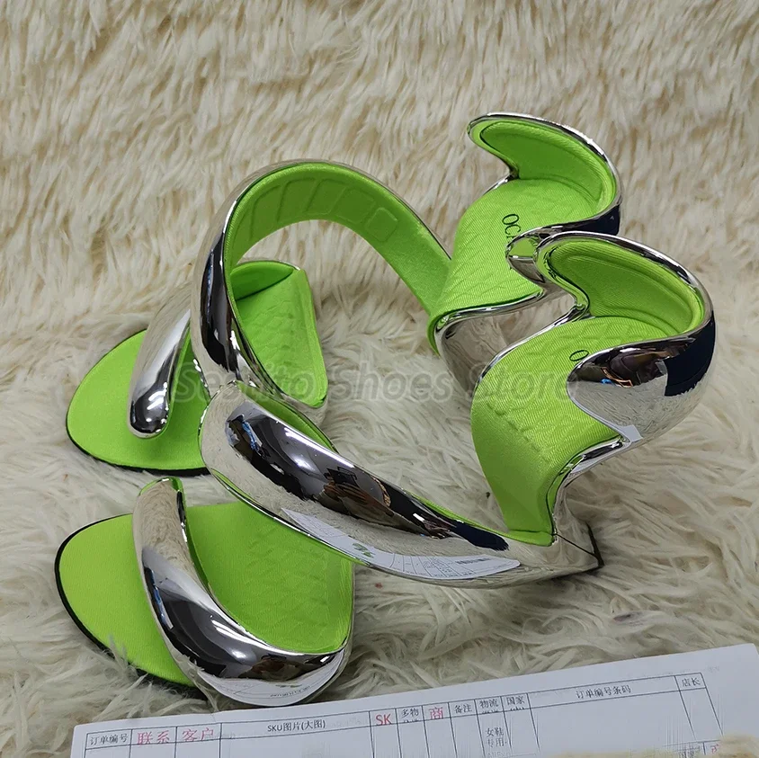 Summer Bottomless Women Sandals Sexy Open Toe Snake Shape Thick Heel Slippers Fashion Party Nightclub High Heels Female Shoes