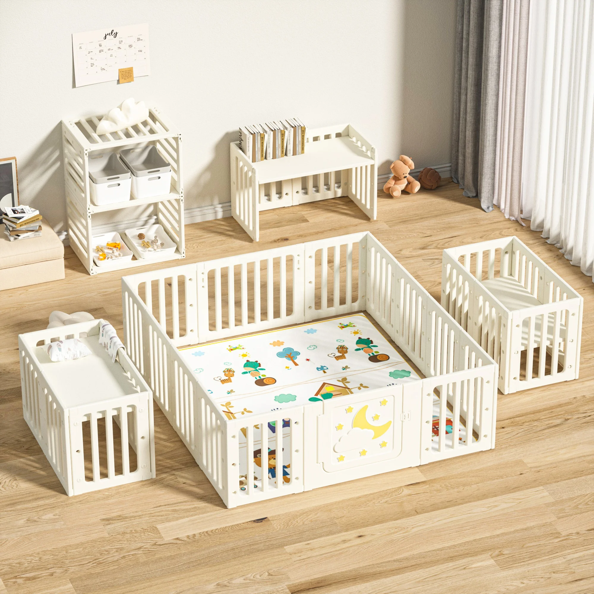 พื้นที่เล่นอเนกประสงค์ - รั้วเด็กสีน้ําเงินเย็นเด็กพลาสติกพับได้เกมในร่ม Playpens สําหรับเด็กทารก