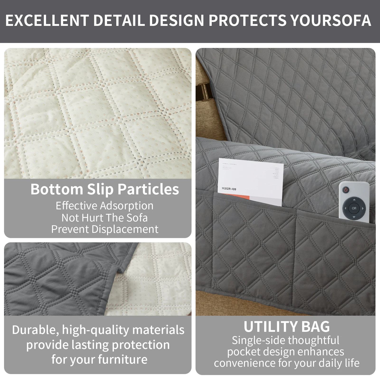 100% Waterproof Recliner Sofa Cover Quilted Armchair Non Slip Slipcover Washable For Pets Kids Home Protector with Elastic Strap