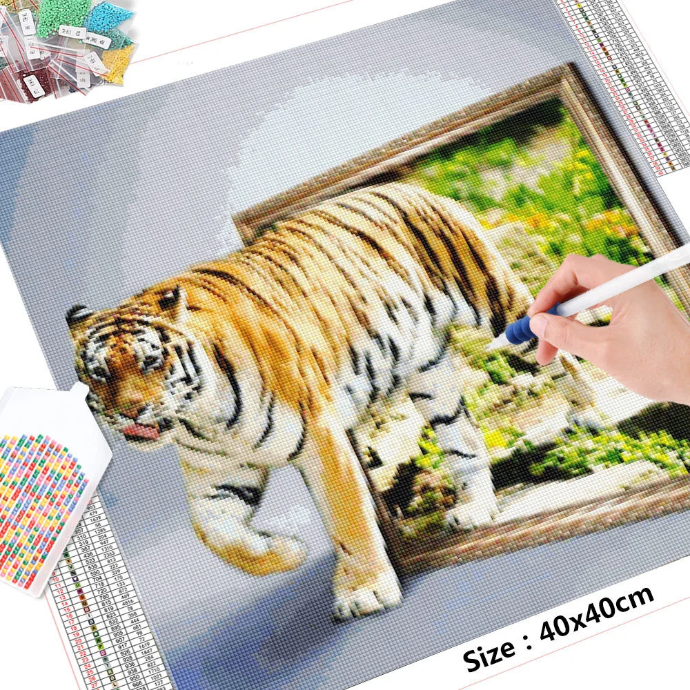 HUACAN DIY Animal Diamond Painting Rhinestones Full Square Round 5D Embroidery Tiger Mosaic Set Home Decor Gift