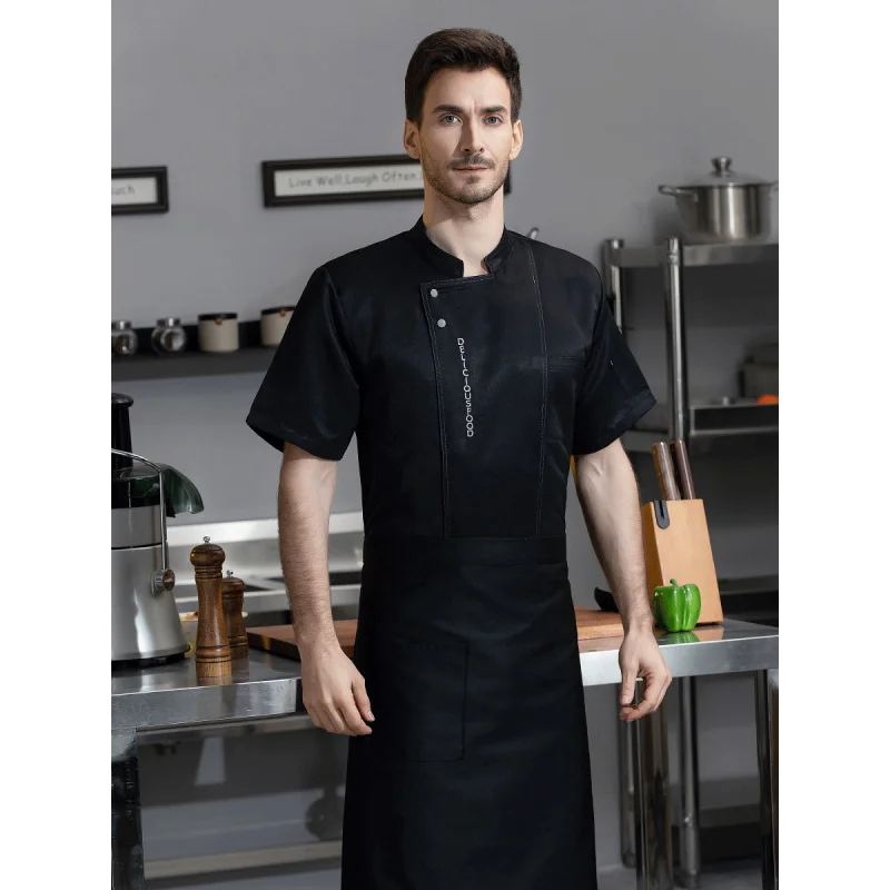 Breathable Chef Overalls Summer Hot Pot Hotel Restaurant Restaurant Kitchen Dining Chef Uniform Short Sleeve Tooling Printing