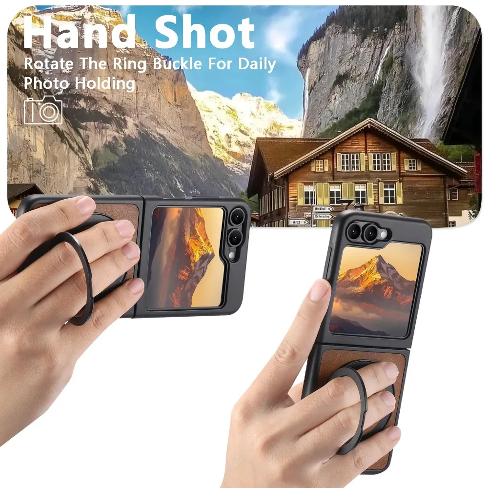 Higth Quality Busine Sle Magnetic Wireless Charging Phone Case for Samsung Galaxy Z Flip7 6 5 360° Rotating Holder Leather Cover