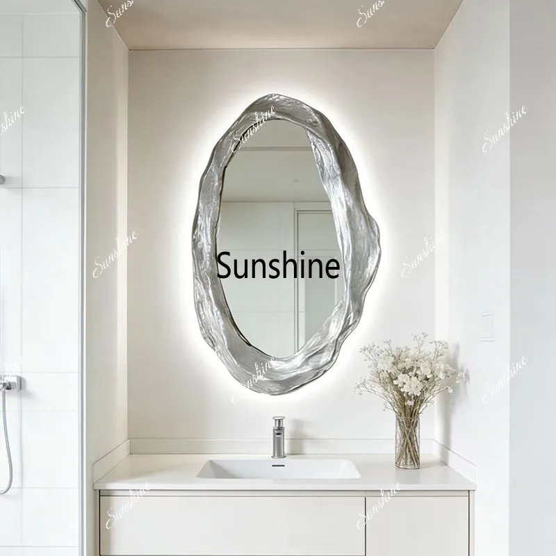 Irregular special-shaped silver art makeup mirror light luxury bathroom wall-mounted decorative mirror