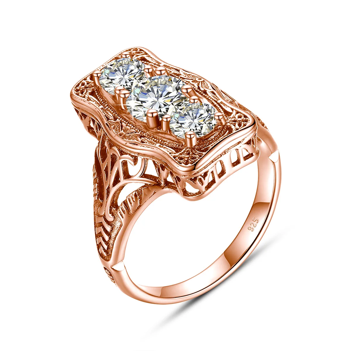 Szjinao Einzigartiger 3-Stein-Moissanit-Ring mit Zertifikat, 100 % Sterlingsilber 925, Verlobungsschmuck für Frauen, besteht den Diamantentest