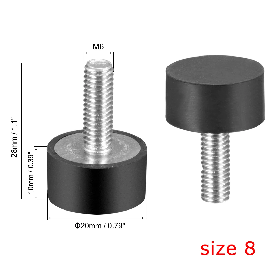 8PCS Rubber Cylindrical Vibration Isolators Mounts Shock Absorber with Studs for Welding Machine Air Compressors