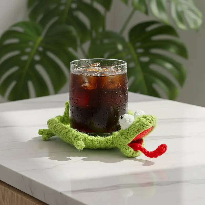 Animal Crochet Cup Coaster Handwoven Finished Non-Slip Coffee Tea Mat for Living Room Tea Table Desk Decor